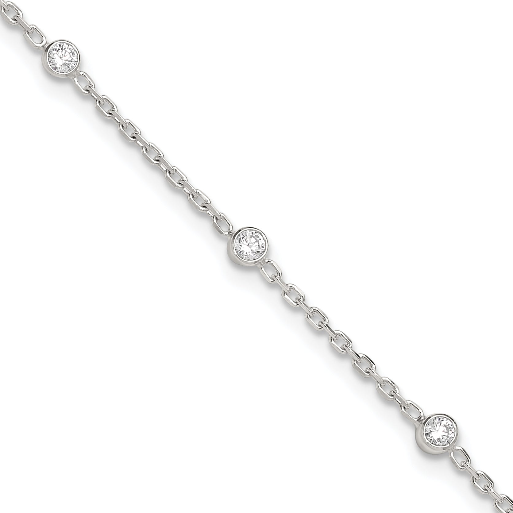 Sterling Silver Bezel CZ 8-Station 8.75 inch Plus 1 inch extender - Total 9.75 inch Anklet