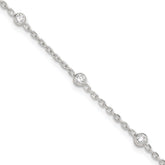 Sterling Silver Bezel CZ 8-Station 8.75 inch Plus 1 inch extender - Total 9.75 inch Anklet