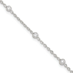 Sterling Silver Bezel CZ 8-Station 8.75 inch Plus 1 inch extender - Total 9.75 inch Anklet