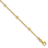 Sterling Silver Gold-tone Bezel CZ 8-Station 10 inch Plus 1 inch Extender - Total 11 inch Anklet