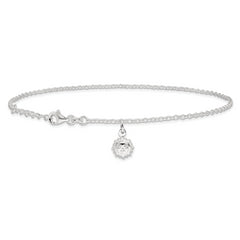 Sterling Silver Sun Charm 10 inch Plus 1 inch Extender - Total 11 inch Anklet