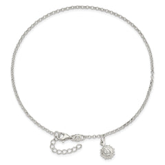 Sterling Silver Sun Charm 10 inch Plus 1 inch Extender - Total 11 inch Anklet