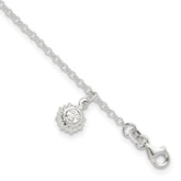 Sterling Silver Sun Charm 10 inch Plus 1 inch Extender - Total 11 inch Anklet