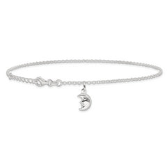 Sterling Silver Moon Charm 10 inch Plus 1 inch Extender - Total 11 inch Anklet