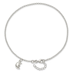Sterling Silver Moon Charm 10 inch Plus 1 inch Extender - Total 11 inch Anklet