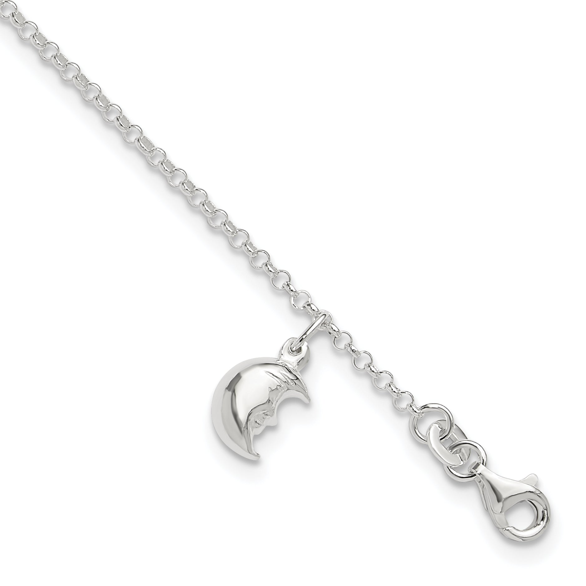 Sterling Silver Moon Charm 10 inch Plus 1 inch Extender - Total 11 inch Anklet