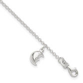 Sterling Silver Moon Charm 10 inch Plus 1 inch Extender - Total 11 inch Anklet