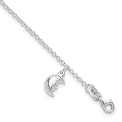 Sterling Silver Moon Charm 10 inch Plus 1 inch Extender - Total 11 inch Anklet