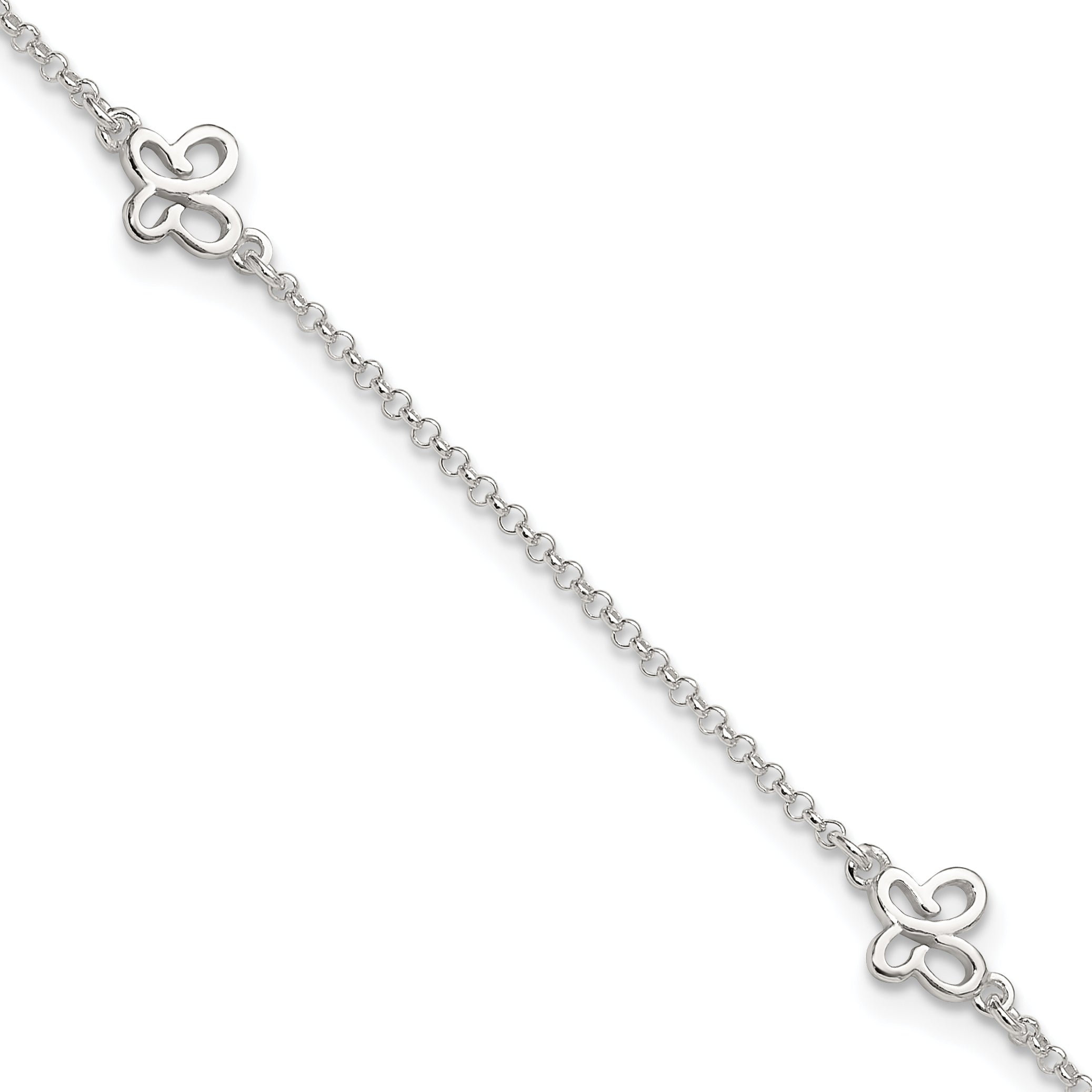 Sterling Silver Butterflies 9 inch Plus 1 inch Extender - Total 10 inch Anklet