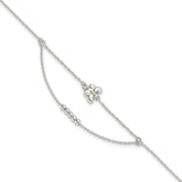 Sterling Silver Butterfly and Beads 2-Strand 9 inch Plus 1 inch Extender - Total 10 inch Anklet