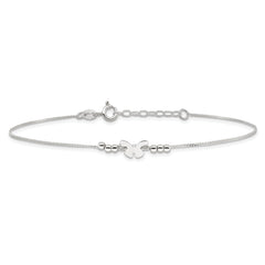 Sterling Silver Butterfly 9 inch Plus 1 inch Extender - Total 10 inch Anklet