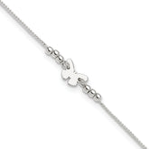 Sterling Silver Butterfly 9 inch Plus 1 inch Extender - Total 10 inch Anklet