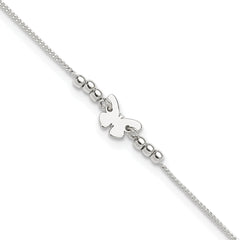 Sterling Silver Butterfly 9 inch Plus 1 inch Extender - Total 10 inch Anklet
