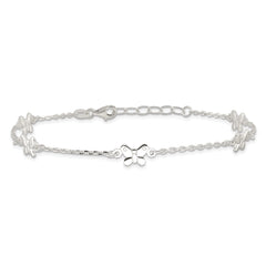 Sterling Silver Butterflies 9 inch Plus 1 inch Extender - Total 10 inch Anklet