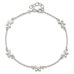 Sterling Silver Butterflies 9 inch Plus 1 inch Extender - Total 10 inch Anklet