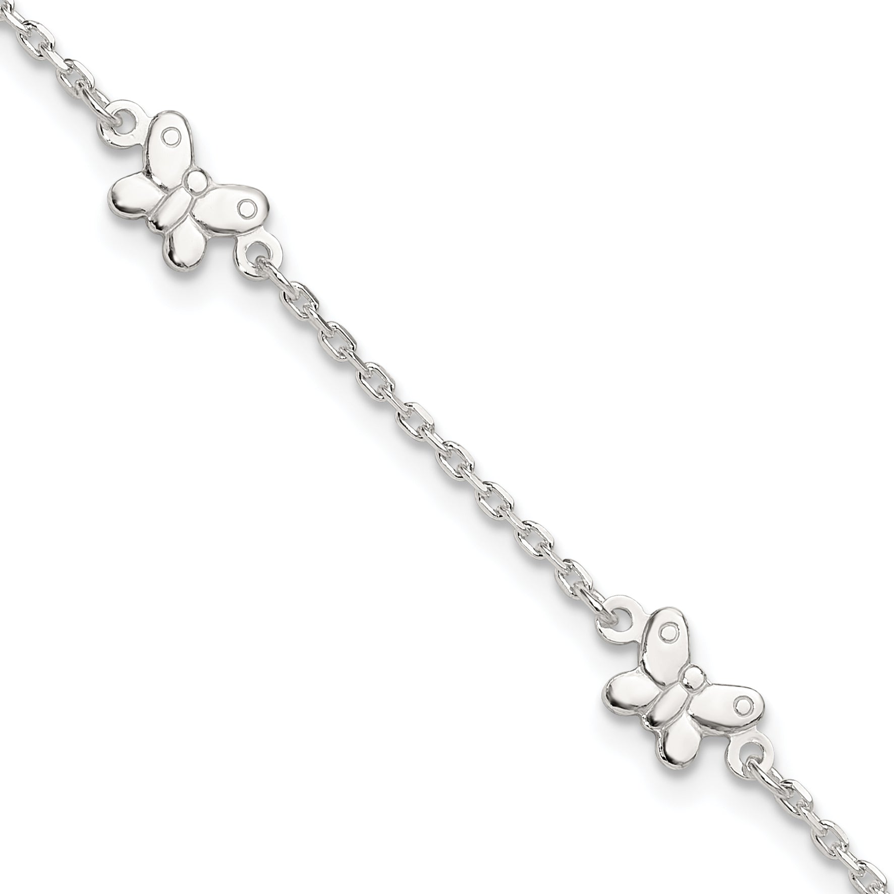 Sterling Silver Butterflies 9 inch Plus 1 inch Extender - Total 10 inch Anklet