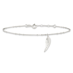 Sterling Silver Wing Charm 9 inch Plus 1 inch Extender - Total 10 inch Anklet