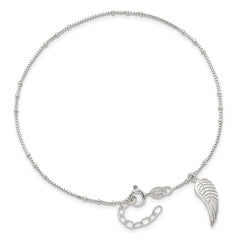 Sterling Silver Wing Charm 9 inch Plus 1 inch Extender - Total 10 inch Anklet