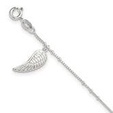 Sterling Silver Wing Charm 9 inch Plus 1 inch Extender - Total 10 inch Anklet