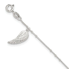 Sterling Silver Wing Charm 9 inch Plus 1 inch Extender - Total 10 inch Anklet