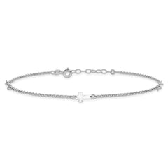 Sterling Silver Rhodium-plated Crosses 9 inch Plus 1 inch Extender - Total 10 inch Anklet