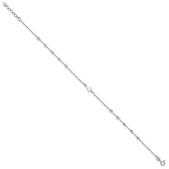 Sterling Silver Rhodium-plated Beads and Cross 9 inch Plus 1 inch Extender - Total 10 inch Anklet