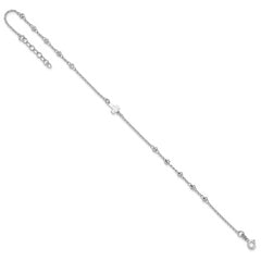 Sterling Silver Rhodium-plated Beads and Cross 9 inch Plus 1 inch Extender - Total 10 inch Anklet