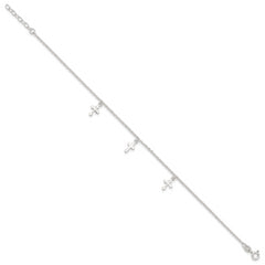 Sterling Silver Cross Charms 9 inch Plus 1 inch Extender - Total 10 inch Anklet