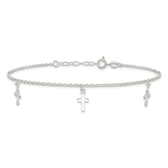 Sterling Silver Cross Charms 9 inch Plus 1 inch Extender - Total 10 inch Anklet