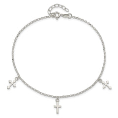 Sterling Silver Cross Charms 9 inch Plus 1 inch Extender - Total 10 inch Anklet