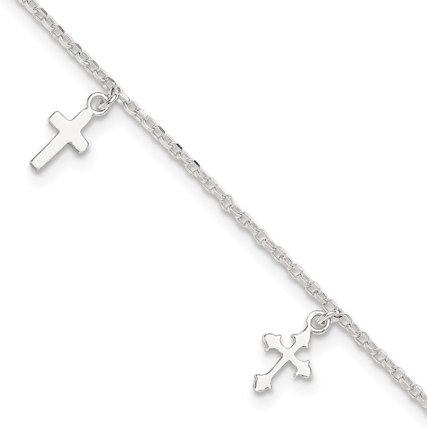 Sterling Silver Cross Charms 9 inch Plus 1 inch Extender - Total 10 inch Anklet