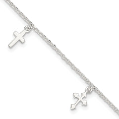 Sterling Silver Cross Charms 9 inch Plus 1 inch Extender - Total 10 inch Anklet