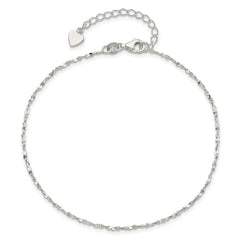 Sterling Silver Twisted Serpentine Chain 9 inch Plus 1.5 inch Extender - Total 10.5 inch Anklet