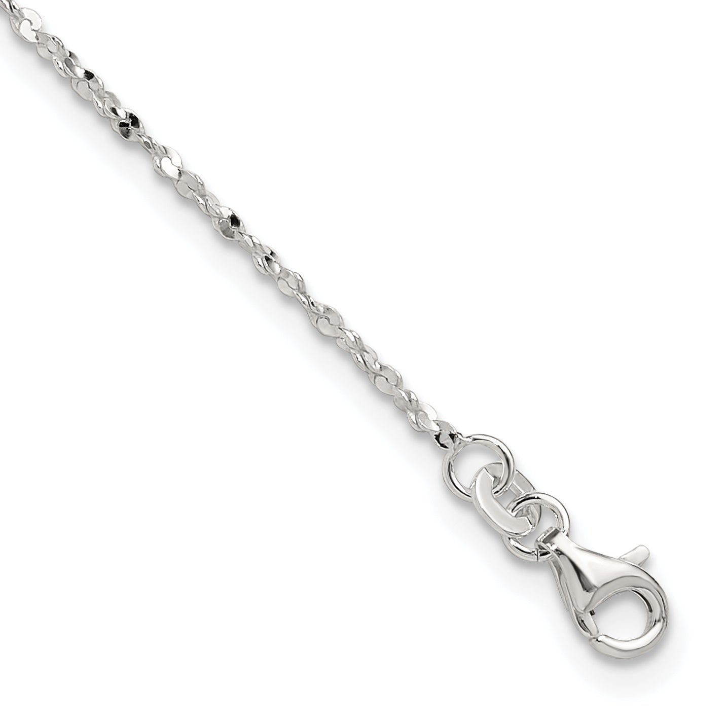 Sterling Silver Twisted Serpentine Chain 9 inch Plus 1.5 inch Extender - Total 10.5 inch Anklet