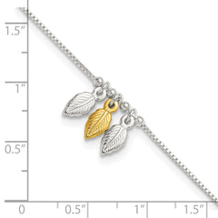 Sterling Silver Gold-tone Feathers 9 inch Plus 1 inch Extender - Total 10 inch Anklet