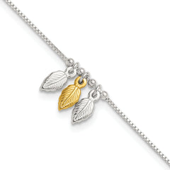 Sterling Silver Gold-tone Feathers 9 inch Plus 1 inch Extender - Total 10 inch Anklet