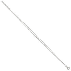 Sterling Silver 2-Strand Feathers 10 inch Plus 1 inch Extender - Total 11 inch Anklet