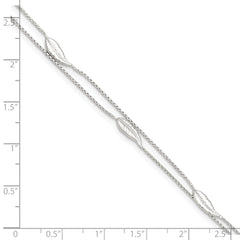 Sterling Silver 2-Strand Feathers 9 inch Plus 1 inch Extender - Total 10 inch Anklet