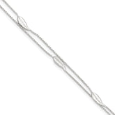 Sterling Silver 2-Strand Feathers 9 inch Plus 1 inch Extender - Total 10 inch Anklet