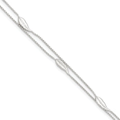 Sterling Silver 2-Strand Feathers 9 inch Plus 1 inch Extender - Total 10 inch Anklet