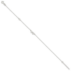 Sterling Silver CZ and Bow 9 inch Plus 1 inch Extender - Total 10 inch Anklet