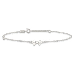 Sterling Silver CZ and Bow 9 inch Plus 1 inch Extender - Total 10 inch Anklet