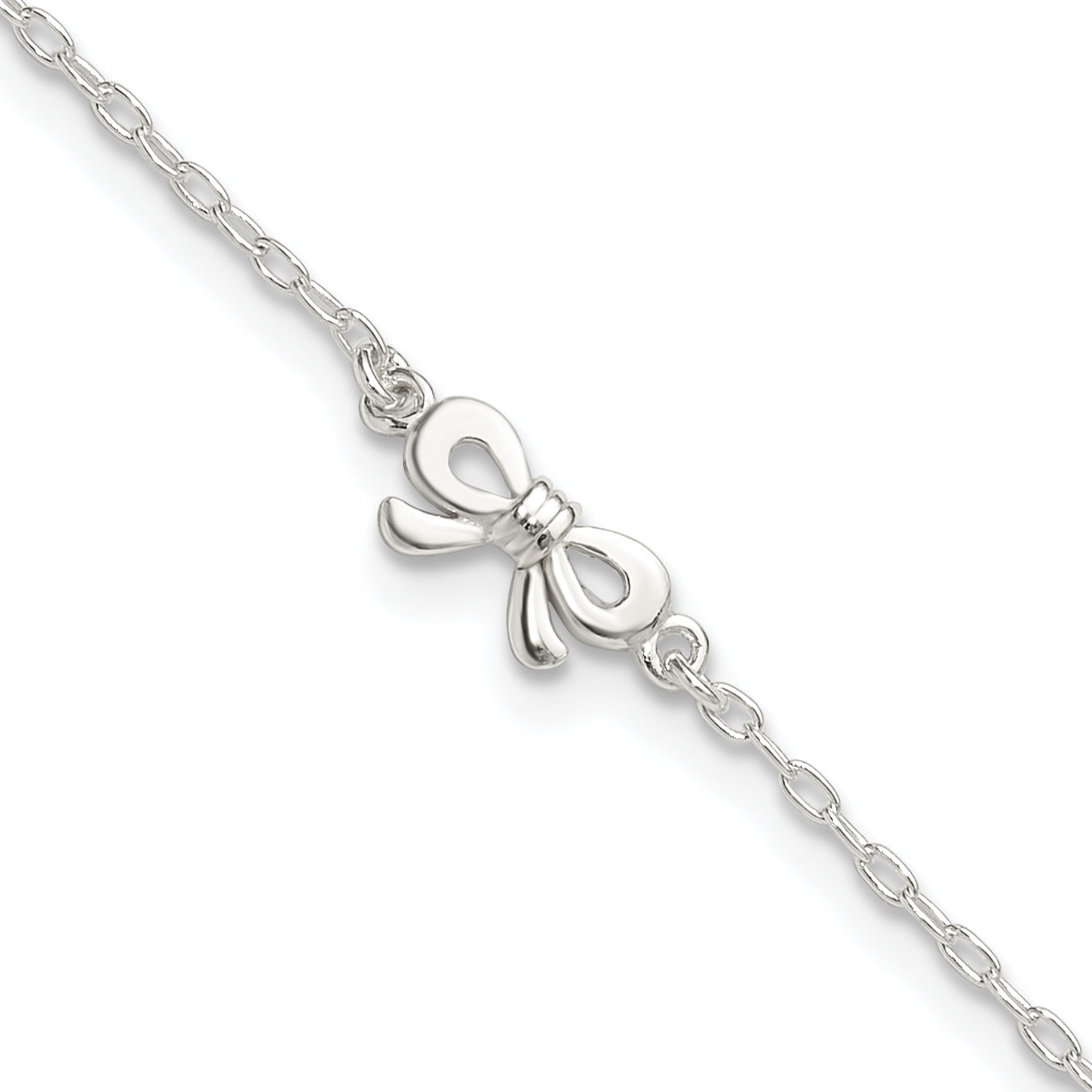 Sterling Silver CZ and Bow 9 inch Plus 1 inch Extender - Total 10 inch Anklet