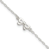 Sterling Silver CZ and Bow 9 inch Plus 1 inch Extender - Total 10 inch Anklet