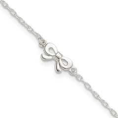 Sterling Silver CZ and Bow 9 inch Plus 1 inch Extender - Total 10 inch Anklet