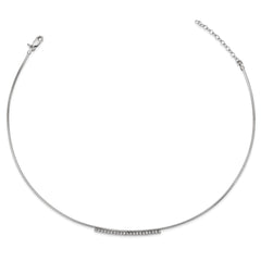 Sterling Silver Rhodium-plated CZ With 2in Ext Round Omega Necklace