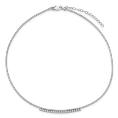 Sterling Silver Rhodium-plated CZ With 2in Ext Round Omega Necklace