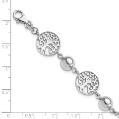 Sterling Silver Rhod-plated Round Tree and Circle With 1in ext. Bracelet