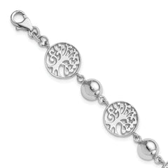 Sterling Silver Rhod-plated Round Tree and Circle With 1in ext. Bracelet