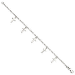 Sterling Silver Polished Cross 7.5in Bracelet